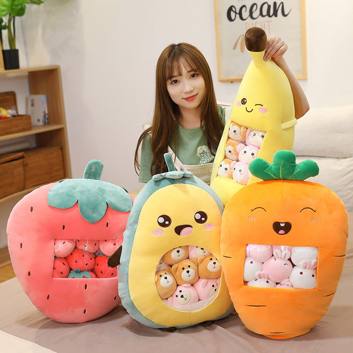 Hot Selling Soft Fruit Bear Plush Toys Cushions Fruit Snacks Throw Pillows Big Bag Banana Strawberry Avocado PP Cotton Filling